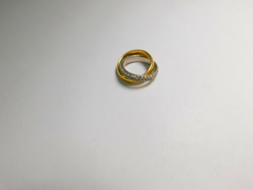 14K R.G.P. Klarer Strass Gold Silber miteinander verbundener Bandring Größe 5,5 Vintage - Bild 3 von 5
