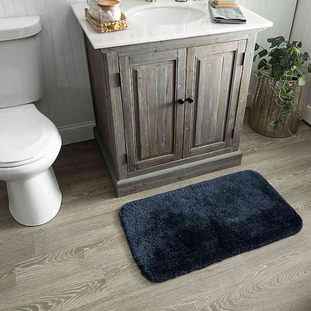 Bath rug soft bathroom mat brown blue cream 17" x 24" skid stain fade