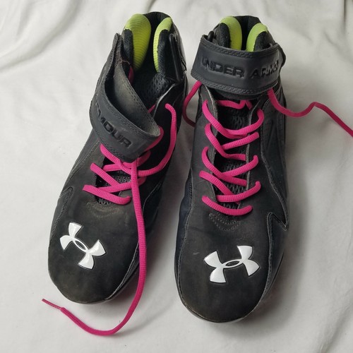 Adult Men's Under Armour Black White Logo pink Laces 11.5 Football Cleats - 第 1/6 張圖片