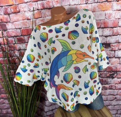 Locker gestrickter halbarm Shirt Top Italy ALLOVER Print M8 38 40 42 