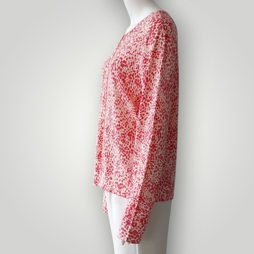 TALBOTS Woman's Petite S White Pink Animal Print BUTTON CARDIGAN SWEATER - Picture 6 of 9