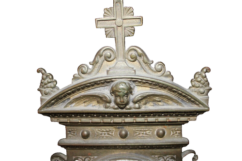 19th C. German Bronze triptych of Madonna & child painted on porcelain. - Picture 3 of 7