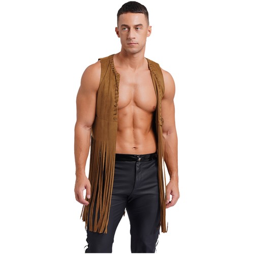 Mens Waistcoat Cowboy Tank Carnival Top Sleeveless Shirts Hippy Costumes Loose - Bild 6 von 28
