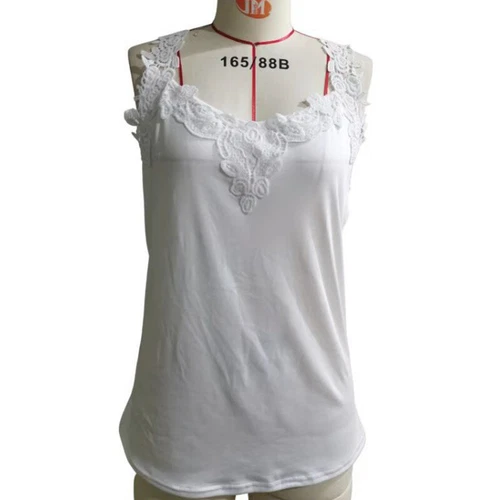Verano Mujeres Chaleco de Encaje Camiseta Sin Mangas Cuello en V Camiseta sin Mangas Camisola Informal Prendas para el torso - Imagen 9 de 21