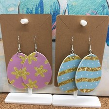 4 PC 3" Teardrop Double-Sided Easter Spring Leather Earring Set New 4278