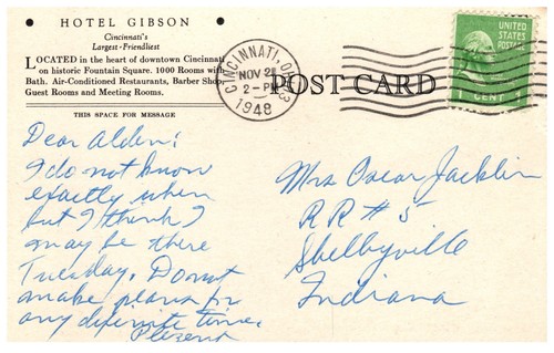 VTG Linen Postcard Cincinnati OH Hotel Gibson Historic Fountain Square Posted - Picture 2 of 2