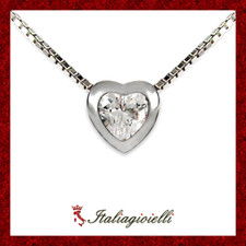 Raffinata Collana Cuore Brillante in Argento 925 Rodiato Oro Bianco Donna