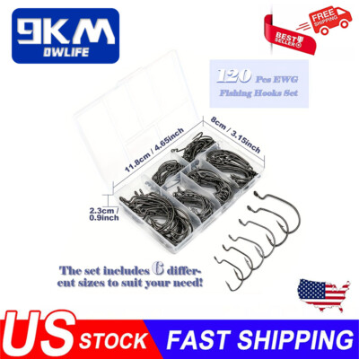 120Pcs EWG Worm Hook Versatile Soft Plastic Hook Freshwater Bass Saltwater W/box