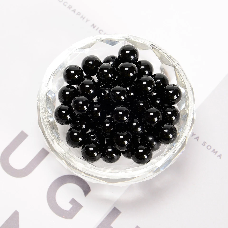Black Onyx Smooth Round Beads 4mm 6mm 8mm 10mm 12mm 14-20mm 15.5" Strand - Image 3 of 4