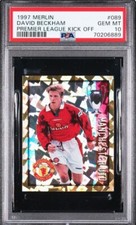 1997 Merlin's Premier League Kick Off. Pop 1.  David Beckham Gold Rookie #089