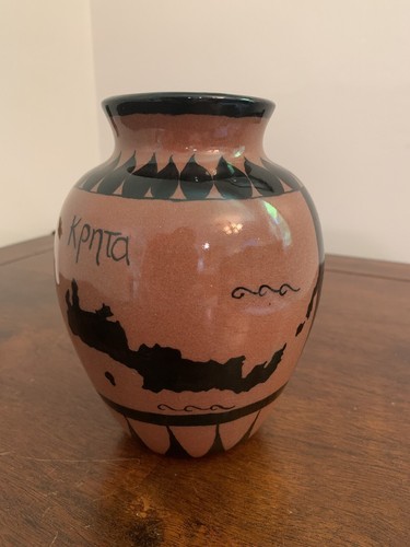 Griechische Mythologie glasierte Keramik Vase schwarz/orange Kpnta Insel Boot Vogel - Bild 6 von 11