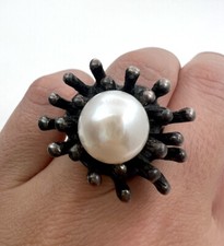 Vintage 925 Sterling 12mm Natural Pearl Chunky Exquisite One Of a Kind Ring