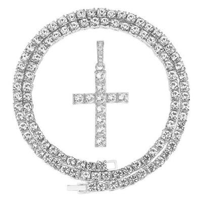 Collar de tenis para Hombre Cadena plata con diamantes Cz oro blanco 14k Chapado