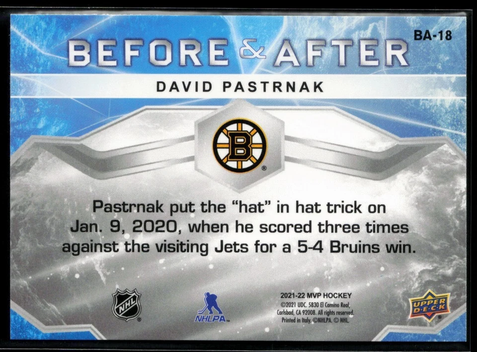 2021-22 Upper Deck MVP Before and After #BA-18 David Pastrnak - Image 2 of 2