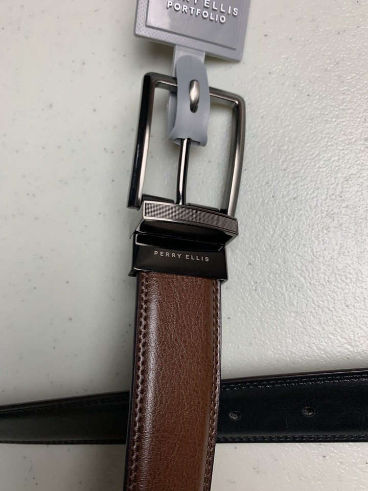 Perry Ellis Reversible Brown Black Faux Leather Dress Belt Men's Waist