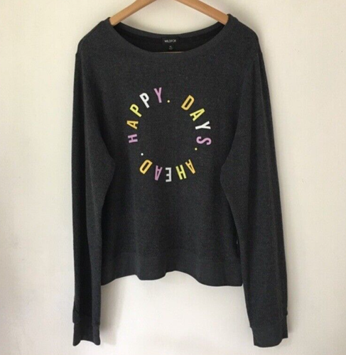 Felpa Wildfox Happy Days Ahead collo barca maniche lunghe nera XL leggera - Foto 3 di 7