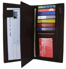 Brown Genuine Leather Checkbook Cover Wallet Organizer with Credit Card Holder