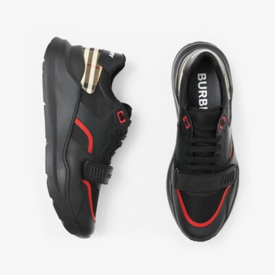 Burberry Vintage Check, Nylon and Leather Sneakers - Black