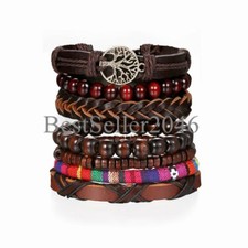 7pcs Brown Tree of Life Braided Leather Bracelet for Men Women Wristband Set