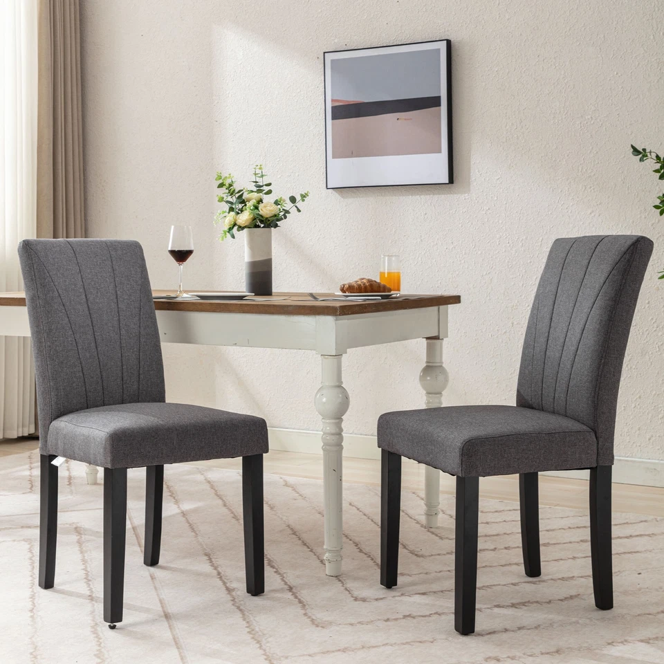 Juego de 2 sillas de comedor tapizadas modernas de cuero/lino PU VECELO para comedor Foto 2 de 4