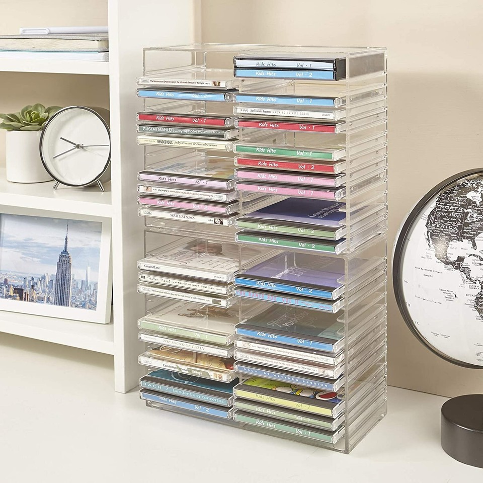 Cd Stack Shelf CD Storage Box Rack Holder Stacking Tray Shelf DVD Disk Case Space ...