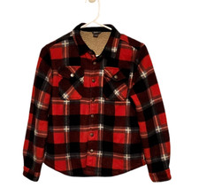 Eddie Bauer Fleece Shirt Jacket Sherpa Lined Snap Front Red Plaid Size 10/12
