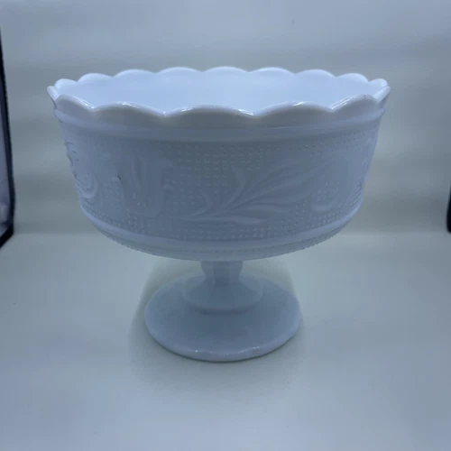 Vintage E.O. Brody Co #M6000 White Milk Glass Pedestal Bowl