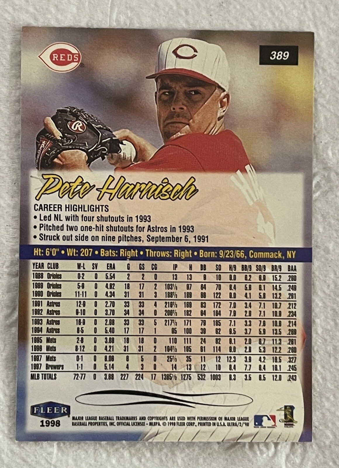 FLEER ULTRA 1998 MLB PETE HARRISCH #389 PITCHER CINCINNATI REDS ...