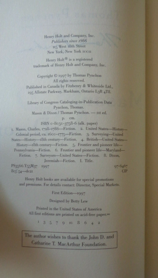Thomas Pynchon : Mason And Dixon - Signed First Edition, 1997 - Image 3 of 4
