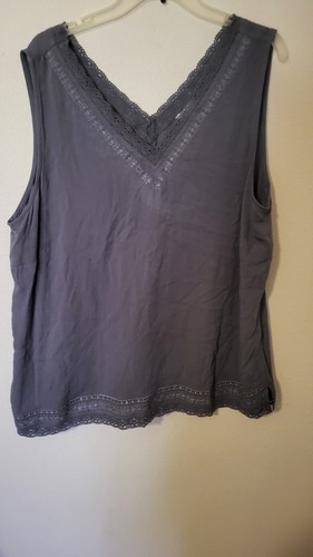 Cato Gray Crinkle Cami 18 20 W Lace Accent Sparkle Neck Butterfly Sleeveless 30L - Picture 22 of 23