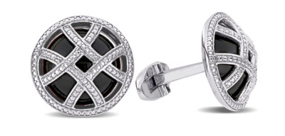 Lab-Created 2.CT Black Onyx & Cubic Zirconia Amazing Circular Checker Cufflinks