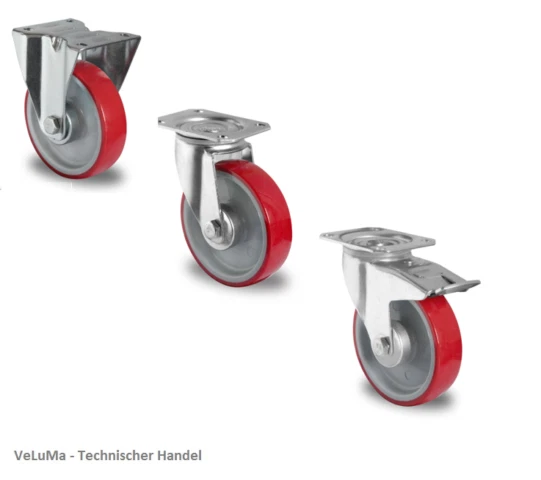 MARKENLOS Polyurethan Schwerlastrollen 80 100 125 160 200mm Transportrolle Brems Lenk Bock