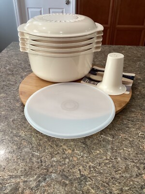 Vtg. Tupperware Microwave Stack Cooker 7 Piece 2192-2195, 2210, lid and ...