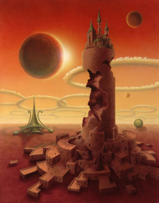 Wandbild: eine von mir gemalte surreale Landschaft. Es heißt Paradigm und [...]