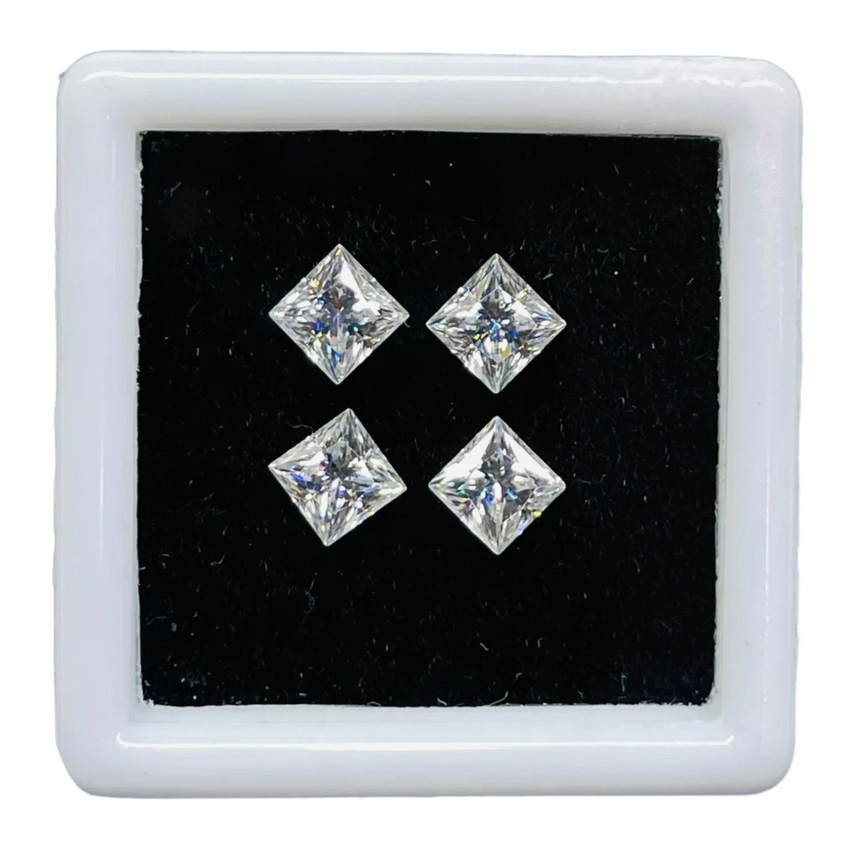 VVS 4 Pcs D Color Loose White Moissanite 4mm Princess Square Cut Loose Gemstones - Image 2 of 4