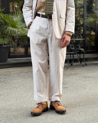 Traje informal de moda blanco para hombre hilo de burbujas rayas estilo suelto ropa de trabajo de verano - Imagen 6 de 13
