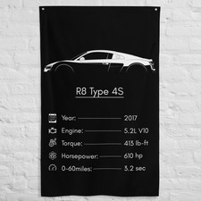 R8 Type 4S 2017 Car Silhouette Flag 3x5 ft Garage Banner Man Cave Wall Decor