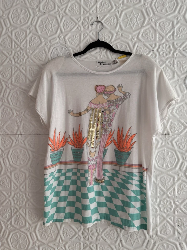 Camiseta top vintage años 80-Flapper-Gráfico-Art Deco-a damas-Figura-Lentejuelas-Glam Foto 2 de 4