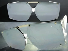 Oversize Modern Retro Shield Rave SUNGLASSES Big Crystal Clear Frame Chrome Lens