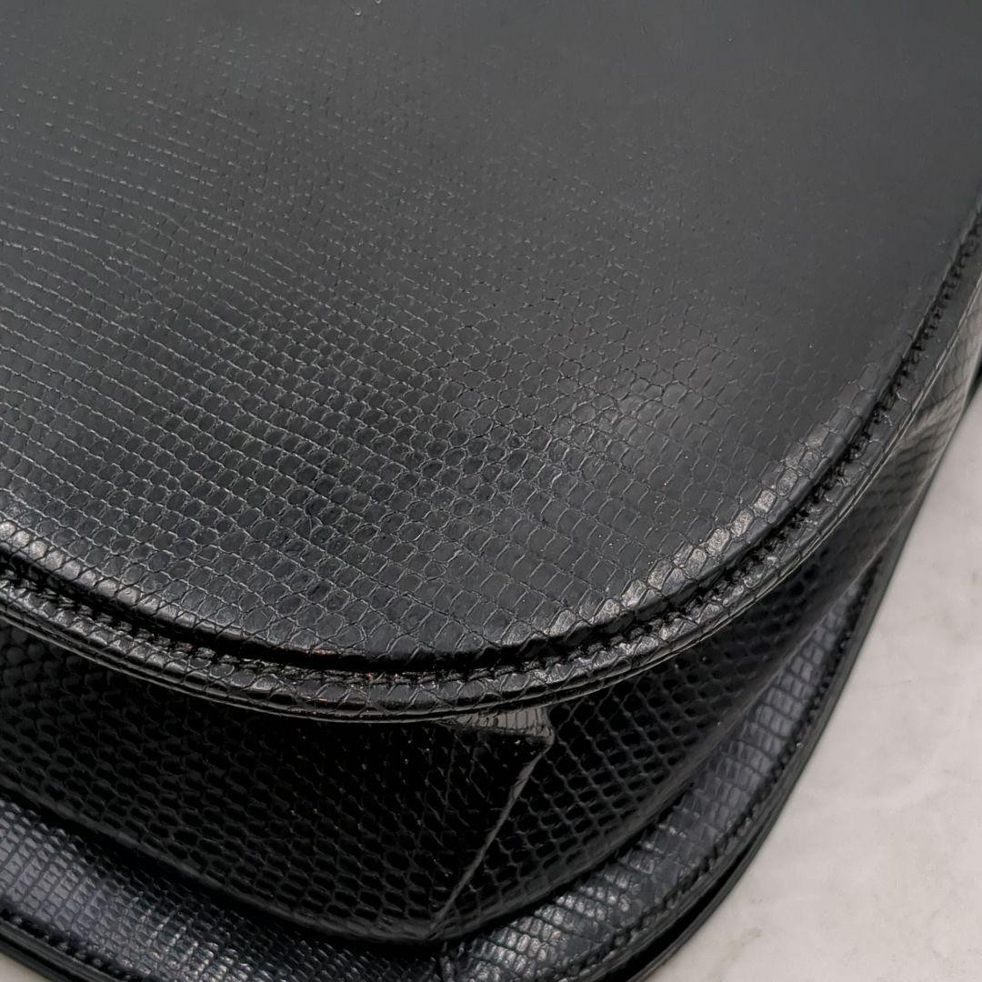 GUCCI Lizard Horsebit Shoulder Bag Snaplock Leather Black Gold Hardware Vintage thumbnail 24