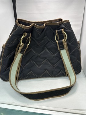 Cinda B Black / Brown Quilted Chevron Shoulder Bag