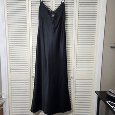 Vintage 90s Y2K Dave Johnny Laura Ryner Black Satin Beaded Gown VTG Size 11/12