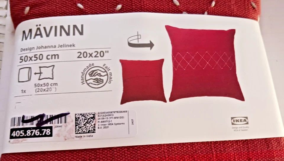 Capa de Almofada IKEA MÄVINN 20x20" Algodão Bordado Branco Vermelho NOVA 405.876.78 NOVA - Imagem 2 de 4