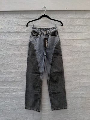 New Rotate Women's Straight Patchwork Jeans Medium Blue Sz 24