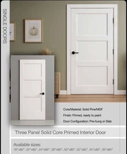 Shaker Style Solid Core Interior Door One Panel  (6.8ft)