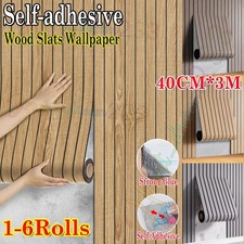 6X 3D Wood Grain Panel Thick Wallpaper Stick Self-Adhesive Wood Slat Wall Panels