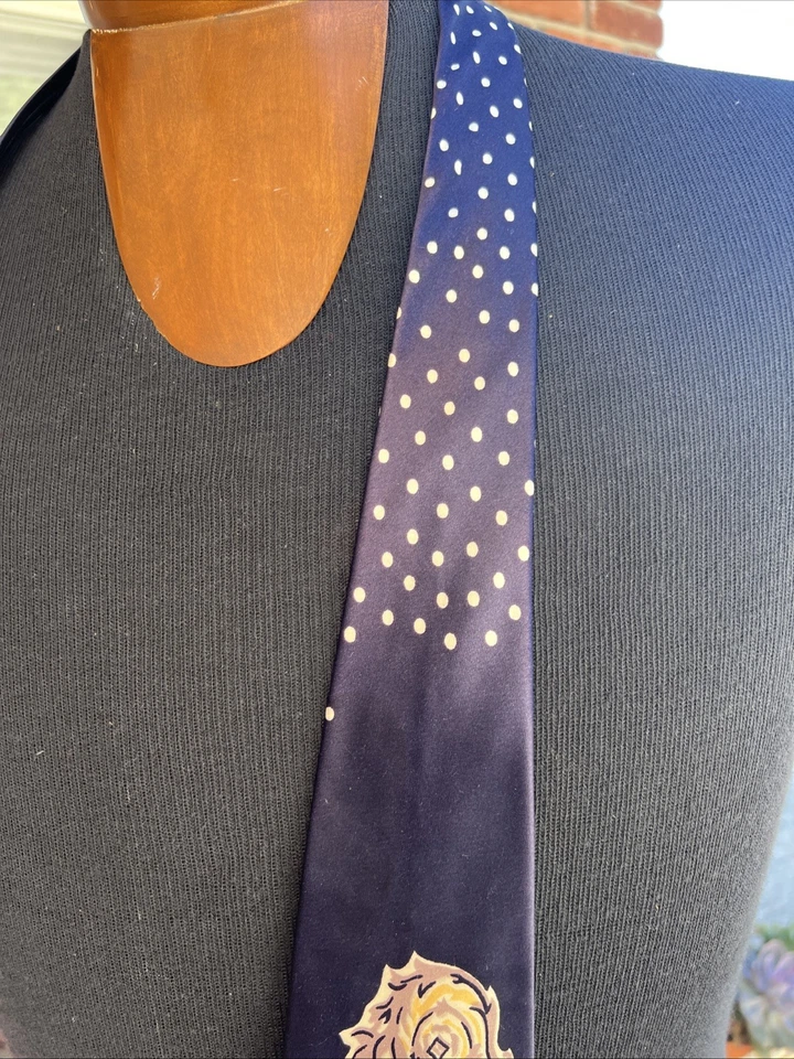 Corbata Splendor Van Heusen Van Original 51"x 4" Amarillo Azul Marino Lunares De Colección Años 50-60 Foto 4 de 4