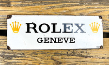 VINTAGE 11.5x4" ROLEX WATCHES GENEVE PORCELAIN SERVICE PUMP STATION OIL SIGN