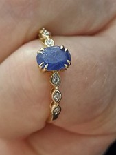 BURMESE PEACOCK BLUE SAPPHIRE, 1CT CERTIFIED NO HEAT, 9K RING, WITH ZIRCON, P/Q