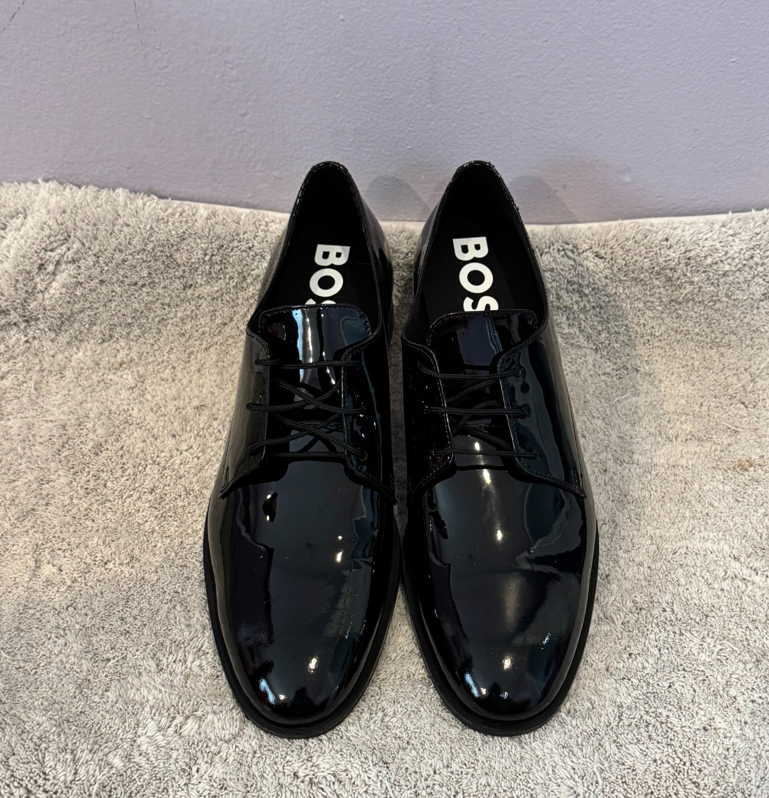 SAOLA Scarpe eleganti BOSS by Hugo Boss da uomo Colby Derby in pelle verniciata taglia 11